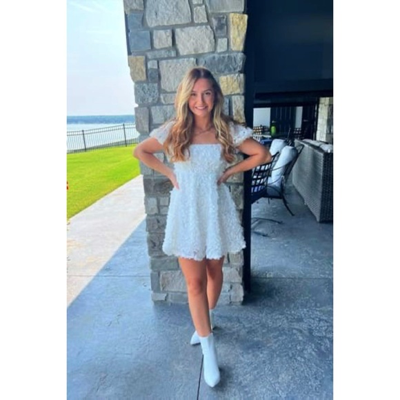 LULUS White 3D Floral Babydoll Dress - Picture 3 of 8